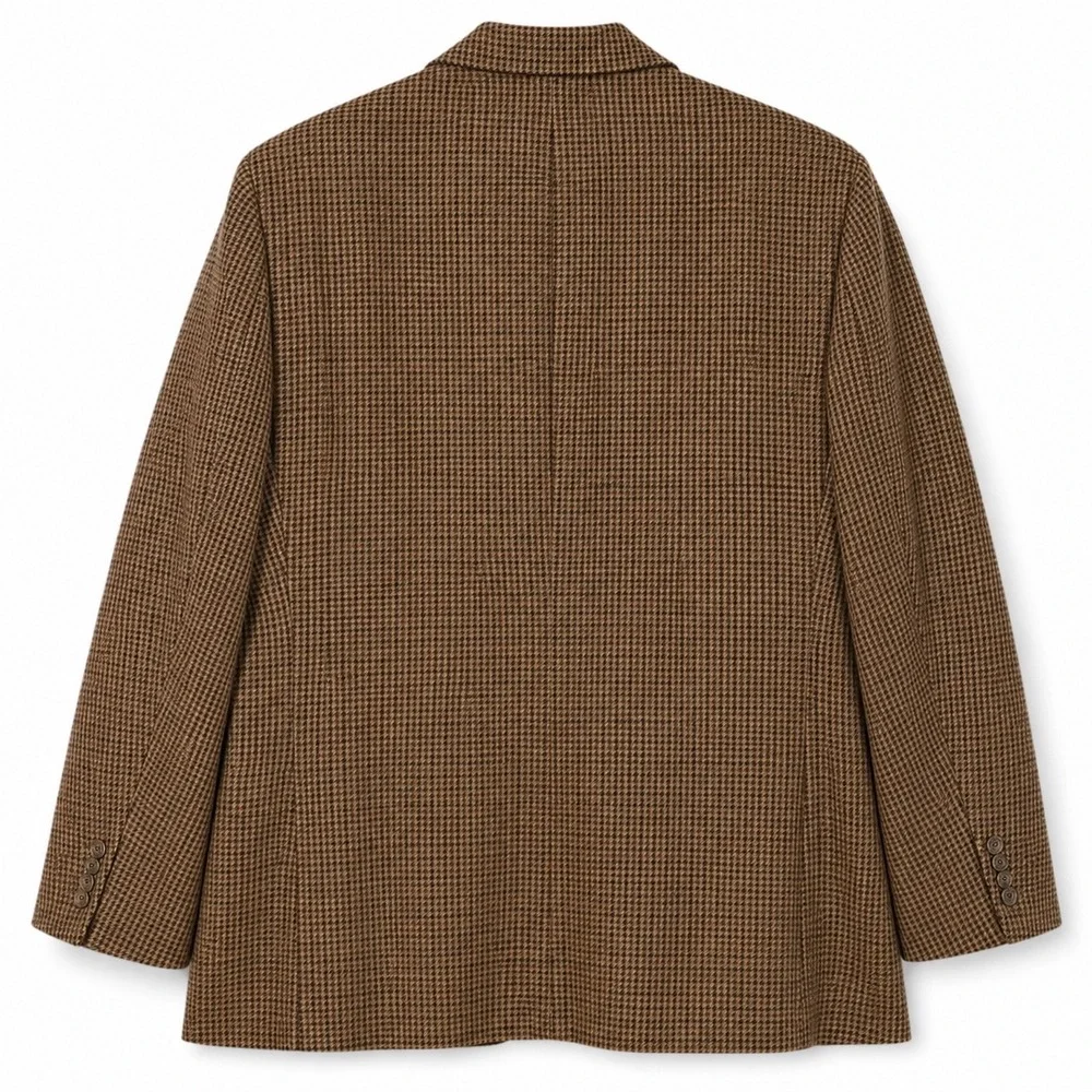 Lauren Ralph Houndstooth Sports Coat Blazer Mens 44R Brown Lambswool Tweed